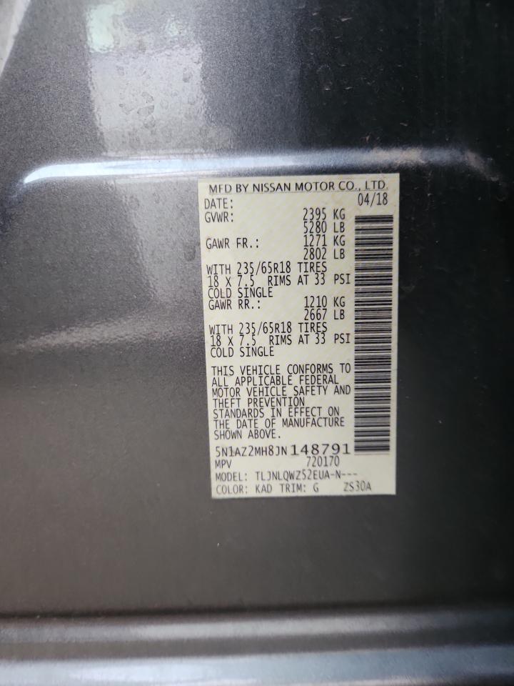 2018 Nissan Murano S VIN: 5N1AZ2MH8JN148791 Lot: 92843595