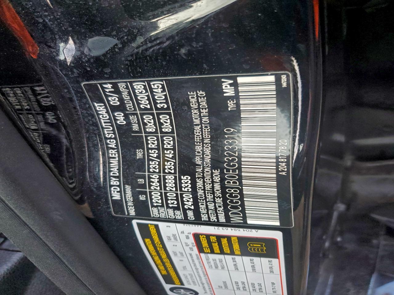 2014 Mercedes-Benz Glk 350 4Matic VIN: WDCGG8JB0EG323319 Lot: 92665275