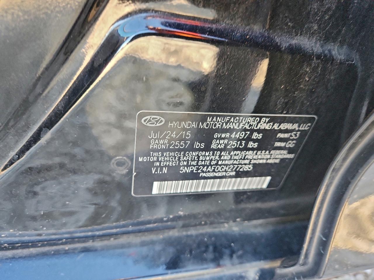 2016 Hyundai Sonata Se VIN: 5NPE24AF0GH277285 Lot: 94427475