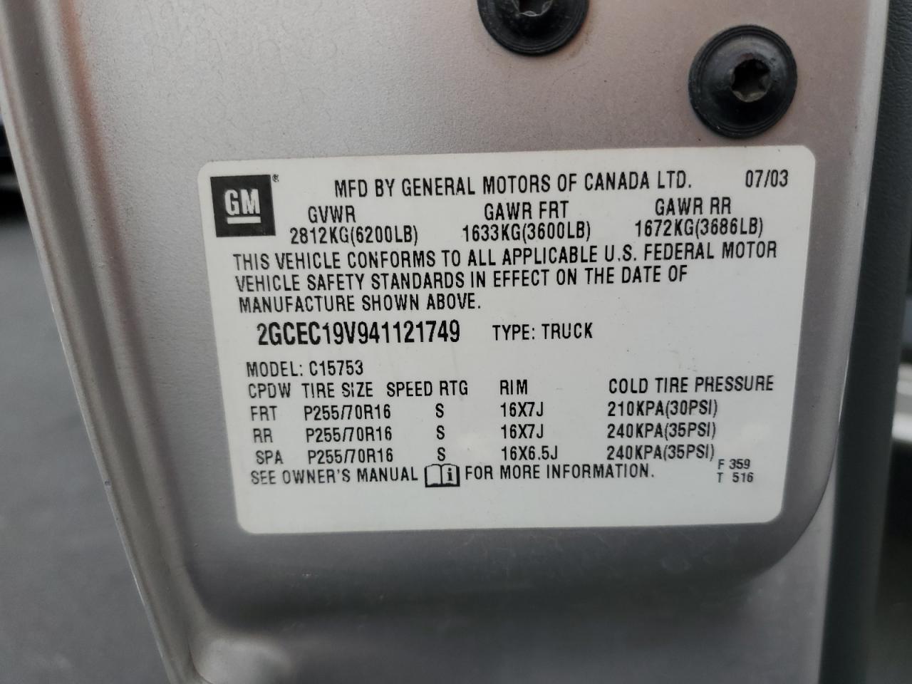 2004 Chevrolet Silverado C1500 VIN: 2GCEC19V941121749 Lot: 92718245