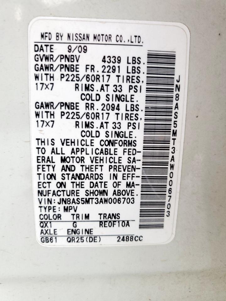 2010 Nissan Rogue S VIN: JN8AS5MT3AW006703 Lot: 93423235