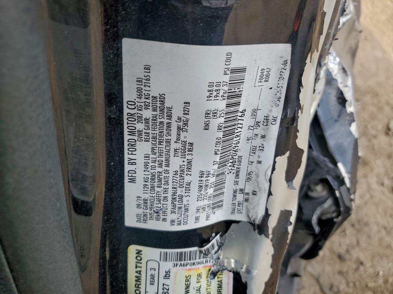 2020 Ford Fusion Titanium VIN: 3FA6P0K96LR127766 Lot: 93178425