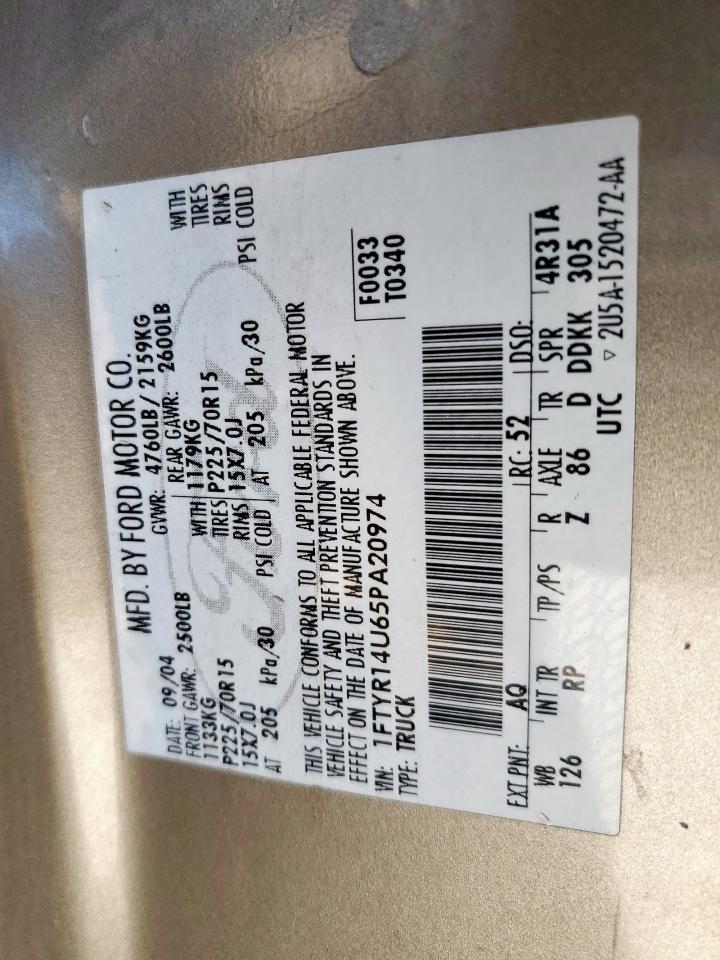 2005 Ford Ranger Super Cab VIN: 1FTYR14U65PA20974 Lot: 92345615