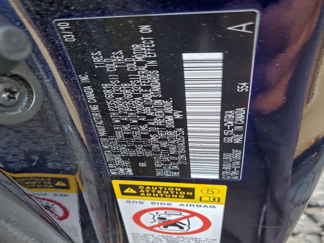 2010 Lexus Rx 350 VIN: 2T2BK1BAXAC057534 Lot: 93866605