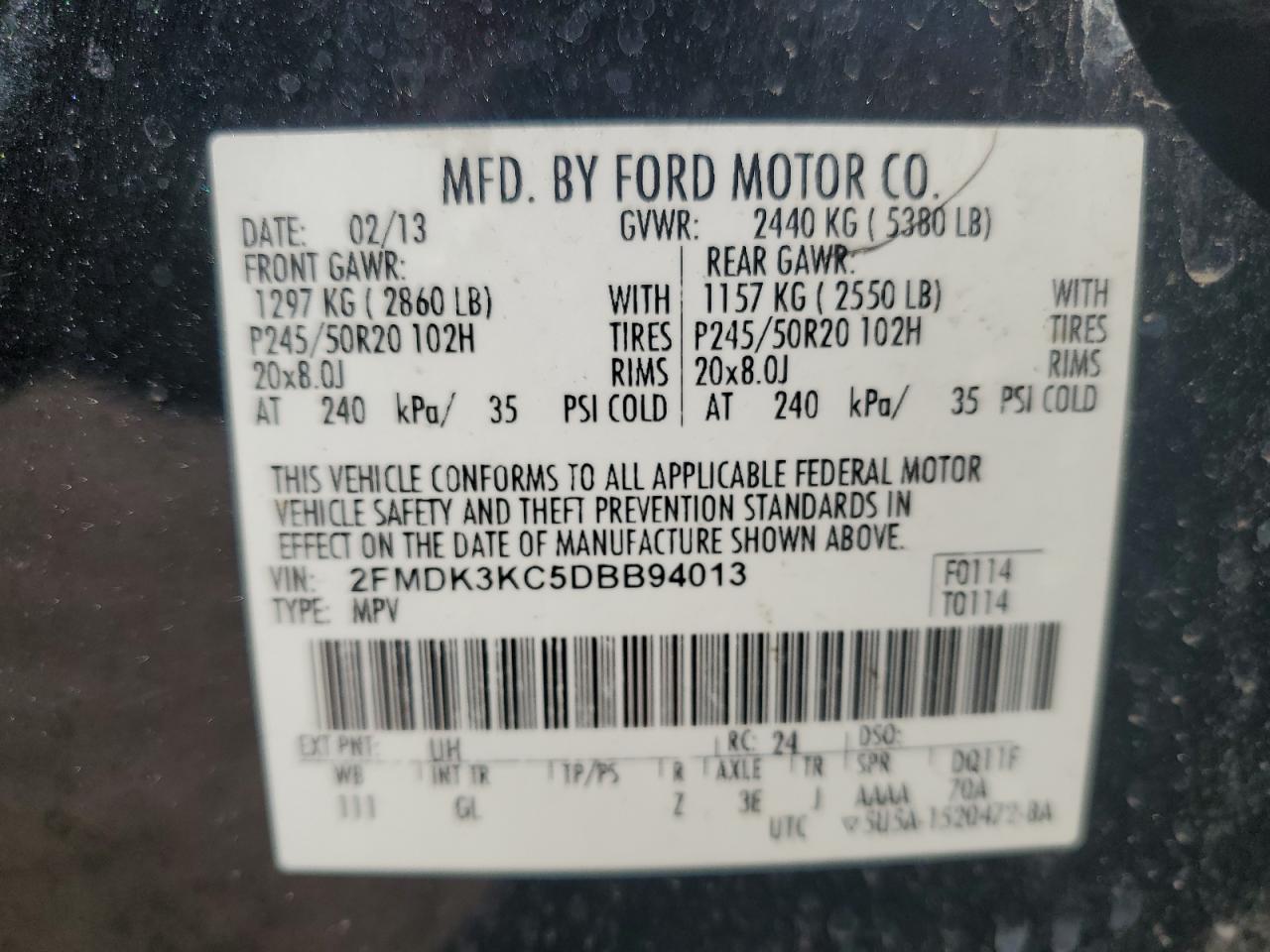 2013 Ford Edge Limited VIN: 2FMDK3KC5DBB94013 Lot: 90838455