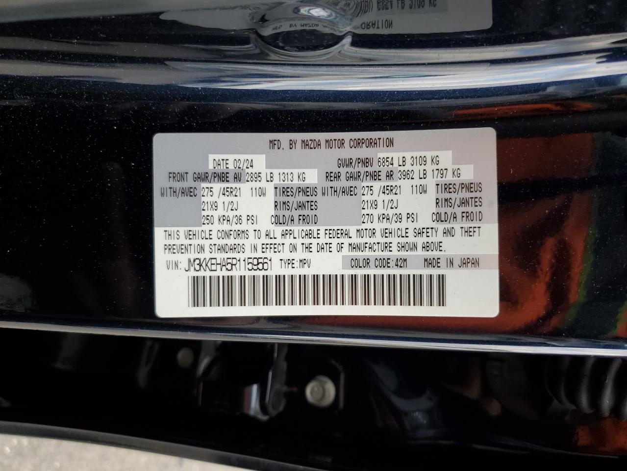 2024 Mazda Cx-90 Premium Plus VIN: JM3KKEHA5R1159561 Lot: 92477805