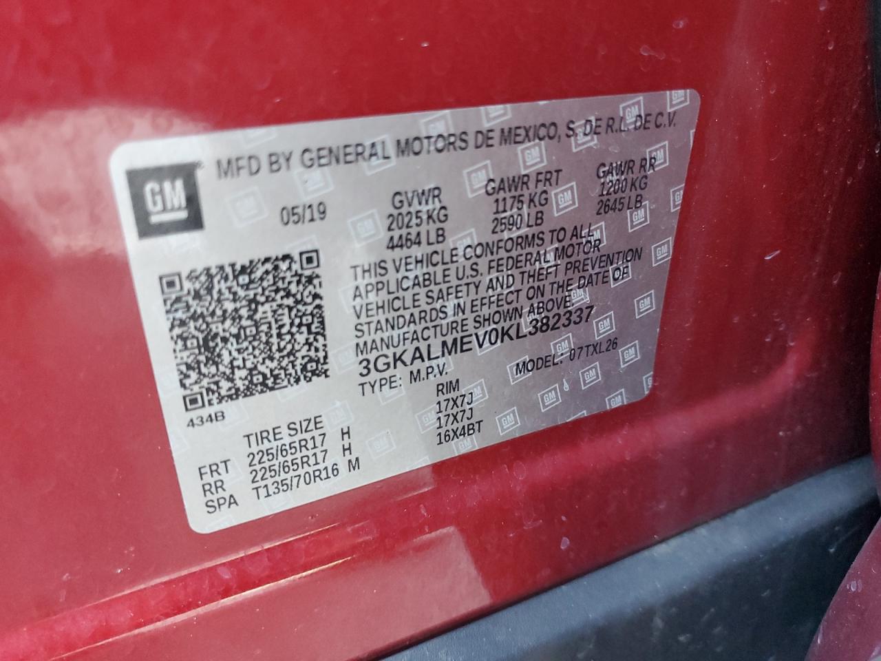 2019 GMC Terrain Sle VIN: 3GKALMEV0KL382337 Lot: 92716365