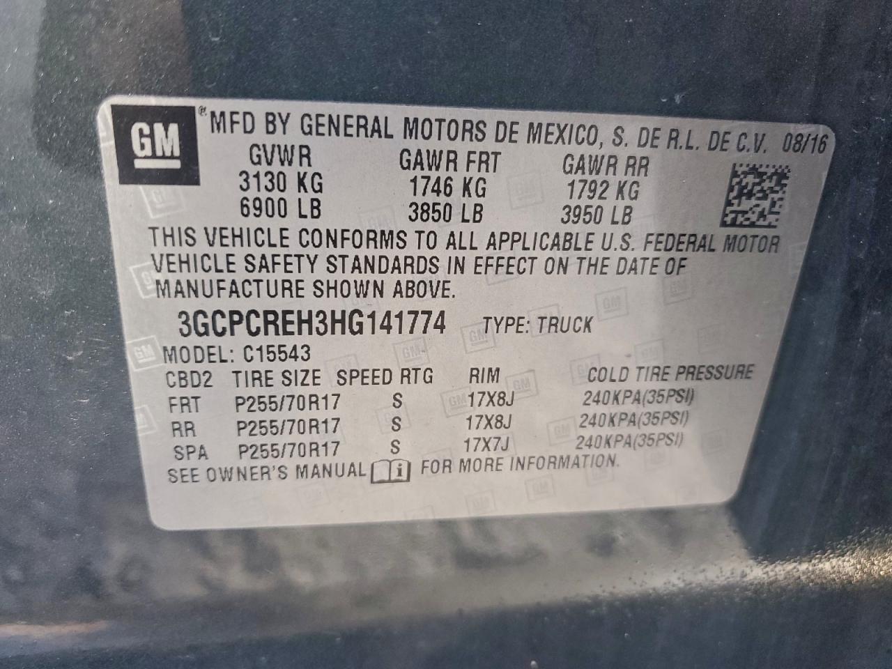 2017 Chevrolet Silverado C1500 Lt VIN: 3GCPCREH3HG141774 Lot: 94851115