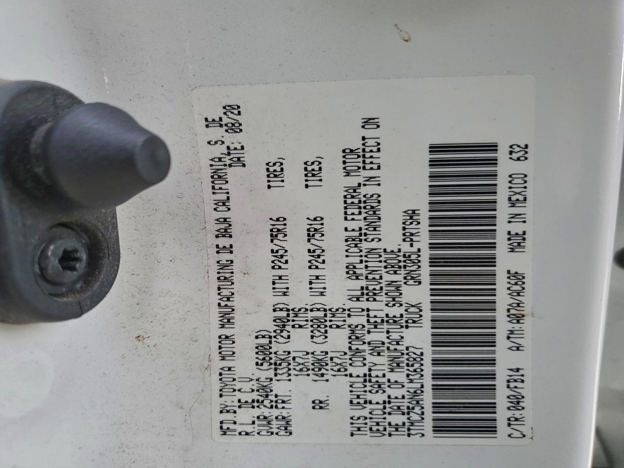 2020 Toyota Tacoma Double Cab VIN: 3TMCZ5AN6LM365827 Lot: 94552155