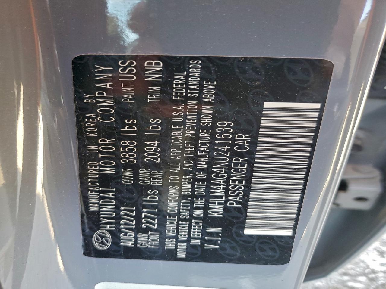 2022 Hyundai Elantra Sel VIN: KMHLM4AG4NU241639 Lot: 93983135