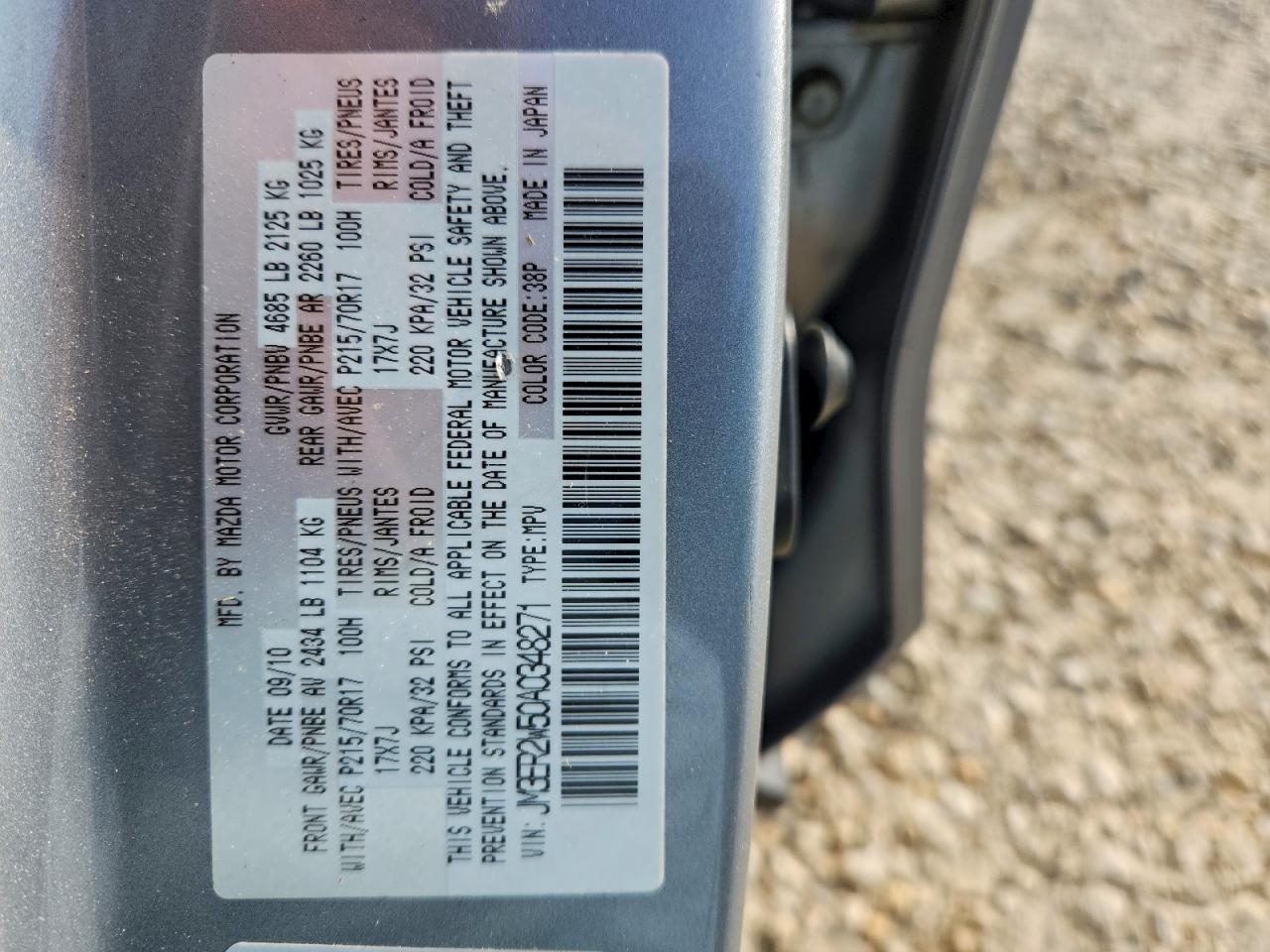 2010 Mazda Cx-7 VIN: JM3ER2W50A0348271 Lot: 94359525