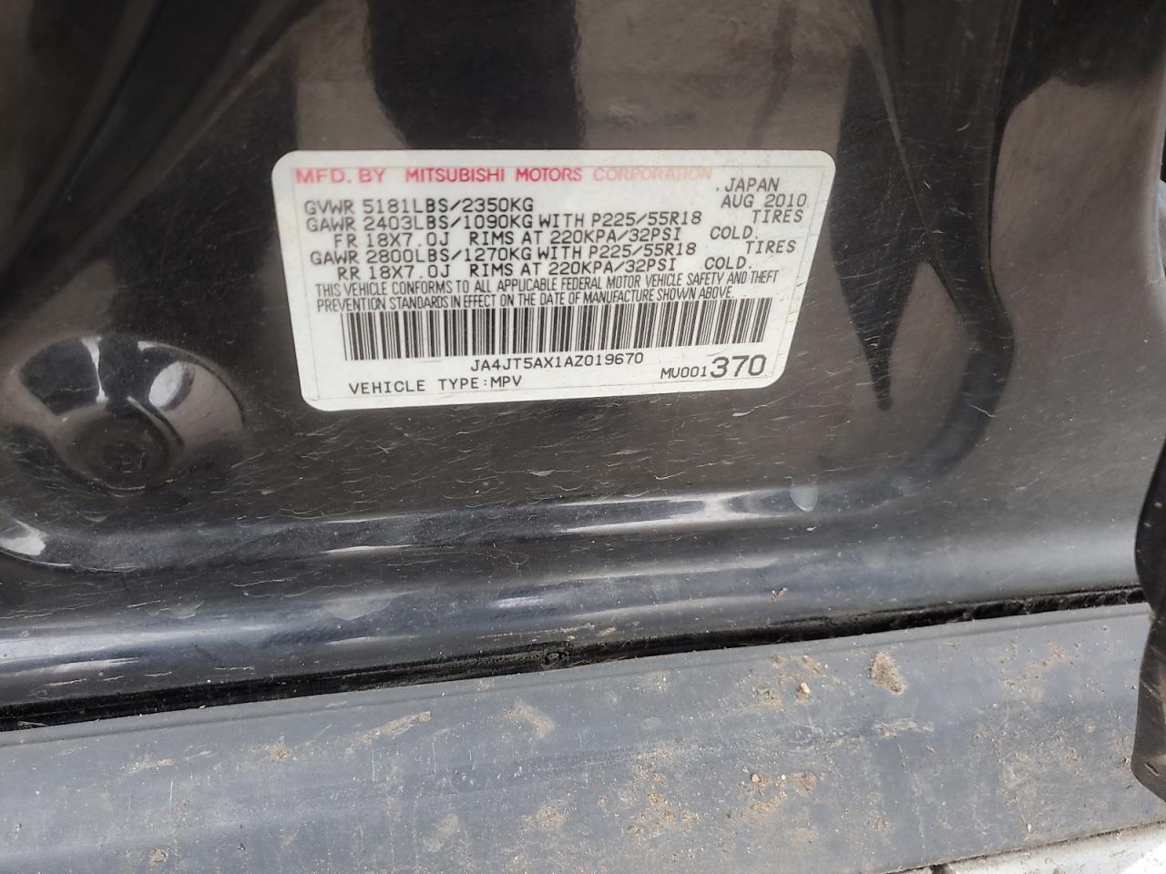 2010 Mitsubishi Outlander Gt VIN: JA4JT5AX1AZ019670 Lot: 91874755