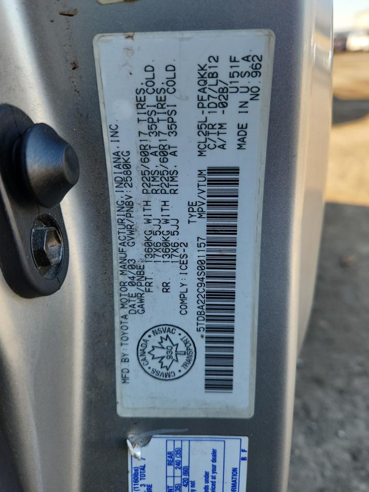 2004 Toyota Sienna Xle VIN: 5TDBA22C94S001157 Lot: 85491985