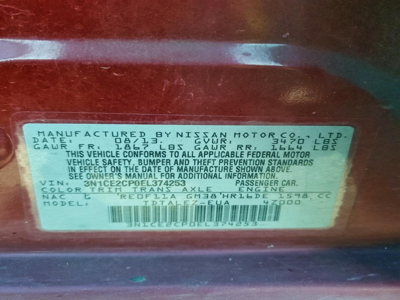 2014 Nissan Versa Note S VIN: 3N1CE2CP0EL374253 Lot: 94487205