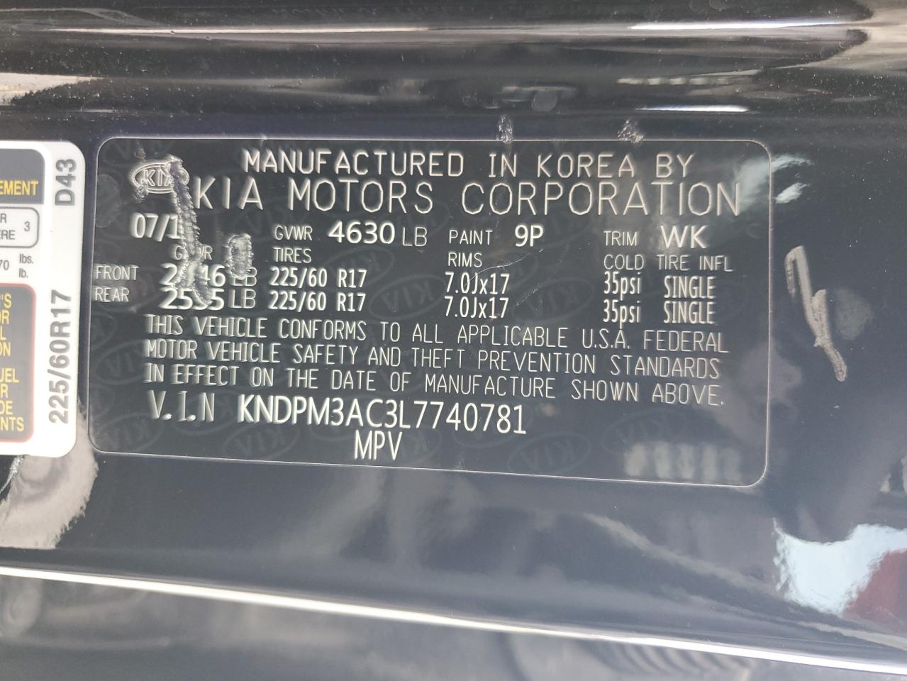 2020 Kia Sportage Lx VIN: KNDPM3AC3L7740781 Lot: 93529165