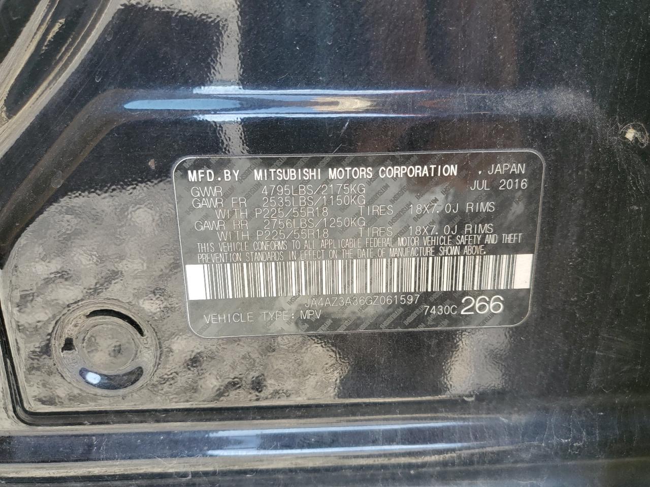 2016 Mitsubishi Outlander Se VIN: JA4AZ3A36GZ061597 Lot: 91573325