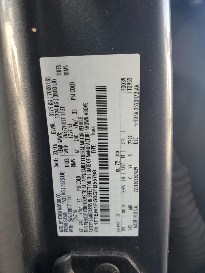 2016 Ford F150 Supercrew VIN: 1FTEW1EG0GFB55798 Lot: 92957465