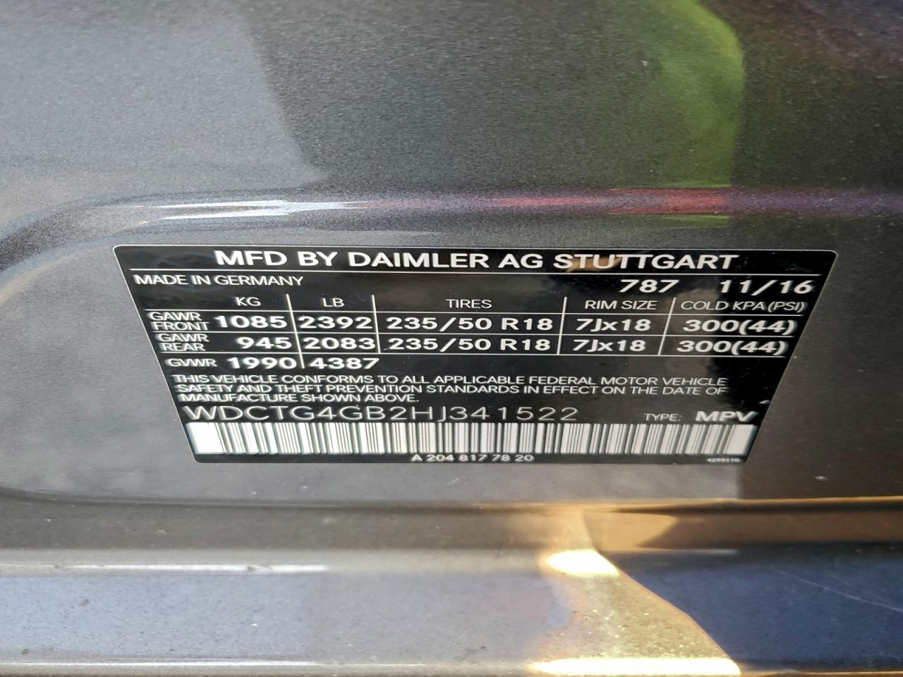 2017 Mercedes-Benz Gla 250 4Matic VIN: WDCTG4GB2HJ341522 Lot: 94670095