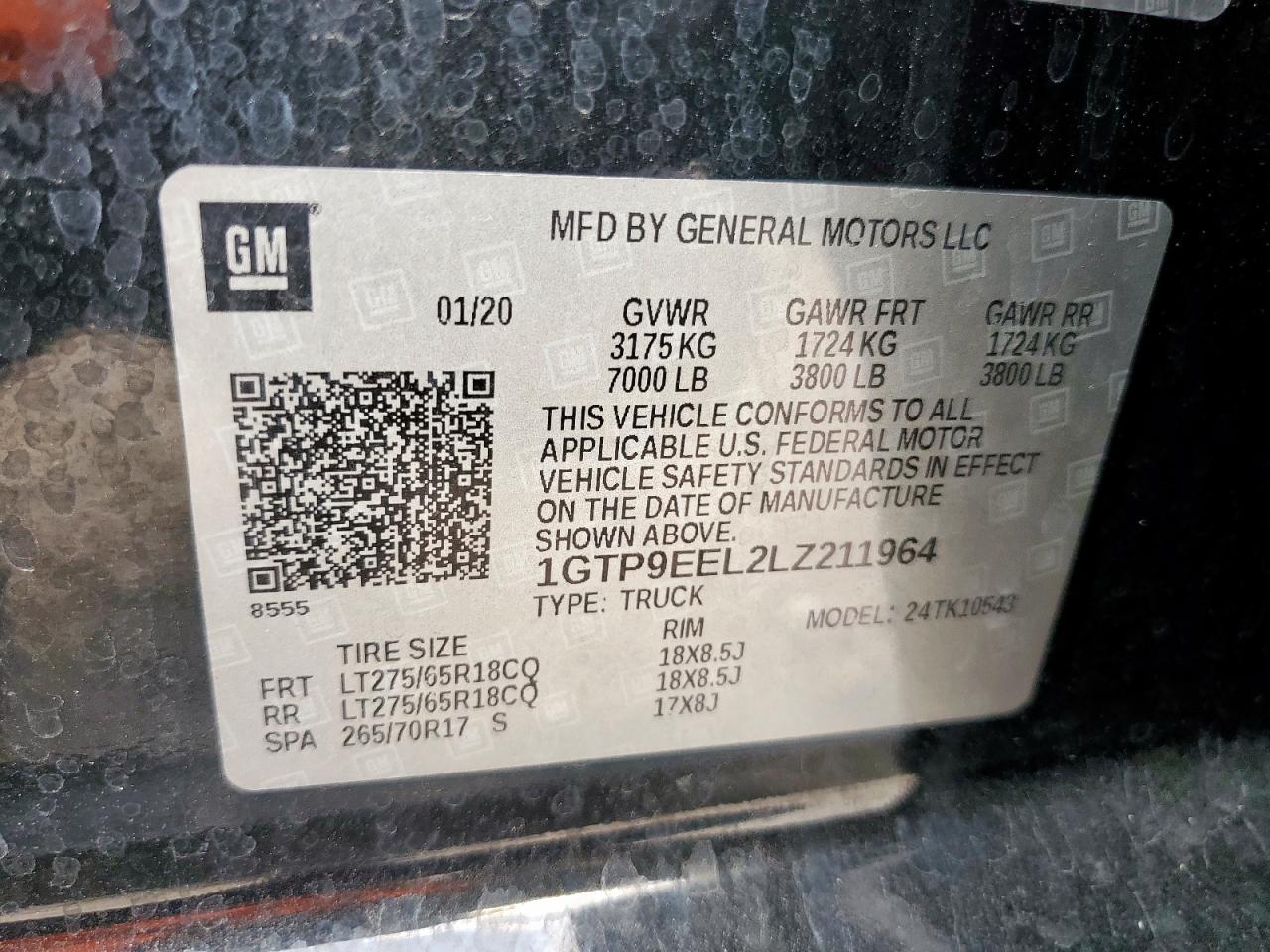 2020 GMC Sierra K1500 At4 VIN: 1GTP9EEL2LZ211964 Lot: 93500285