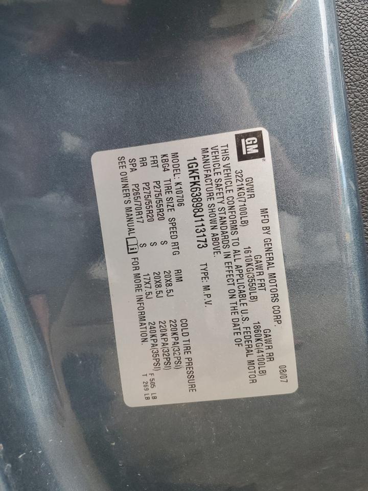 2008 GMC Yukon Denali VIN: 1GKFK63898J113173 Lot: 92275085