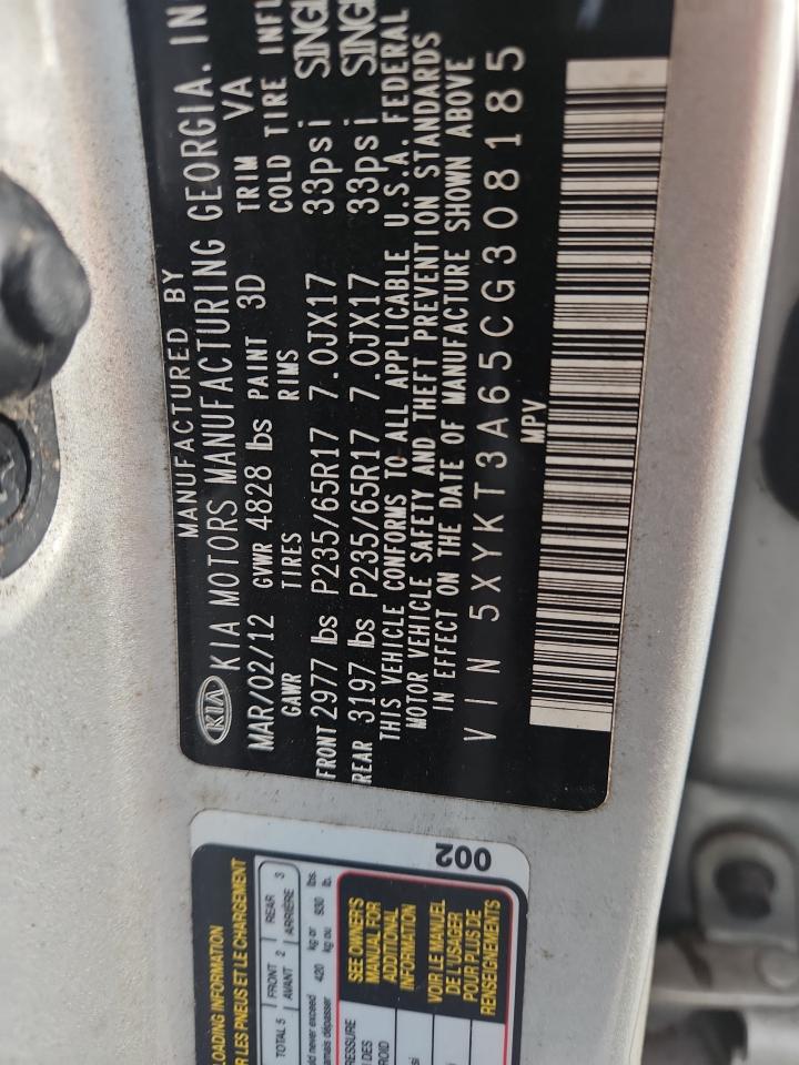 2012 Kia Sorento Base VIN: 5XYKT3A65CG308185 Lot: 91070805