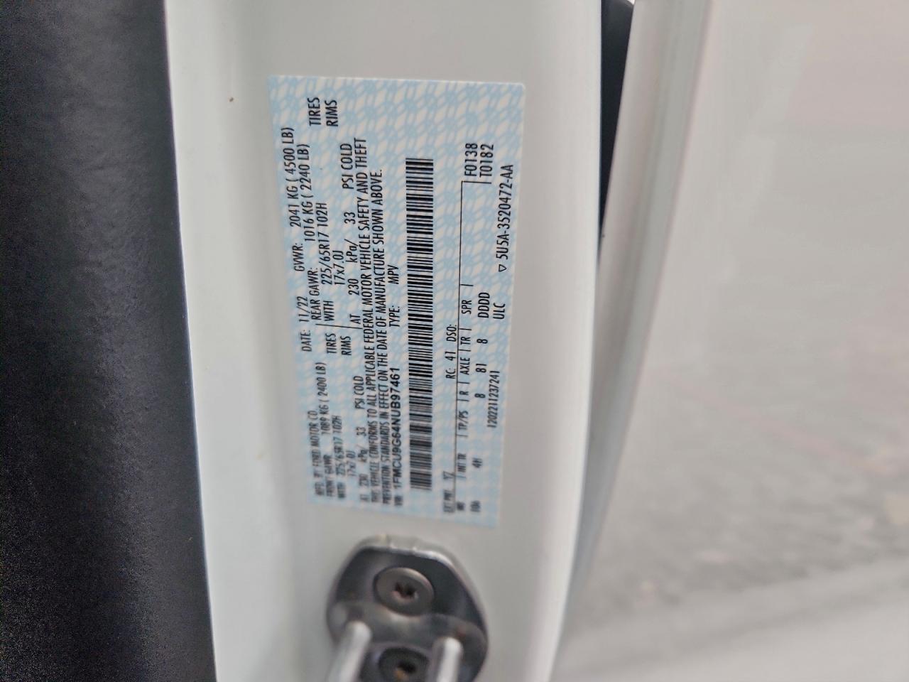 2022 Ford Escape Se VIN: 1FMCU9G64NUB97461 Lot: 93273615