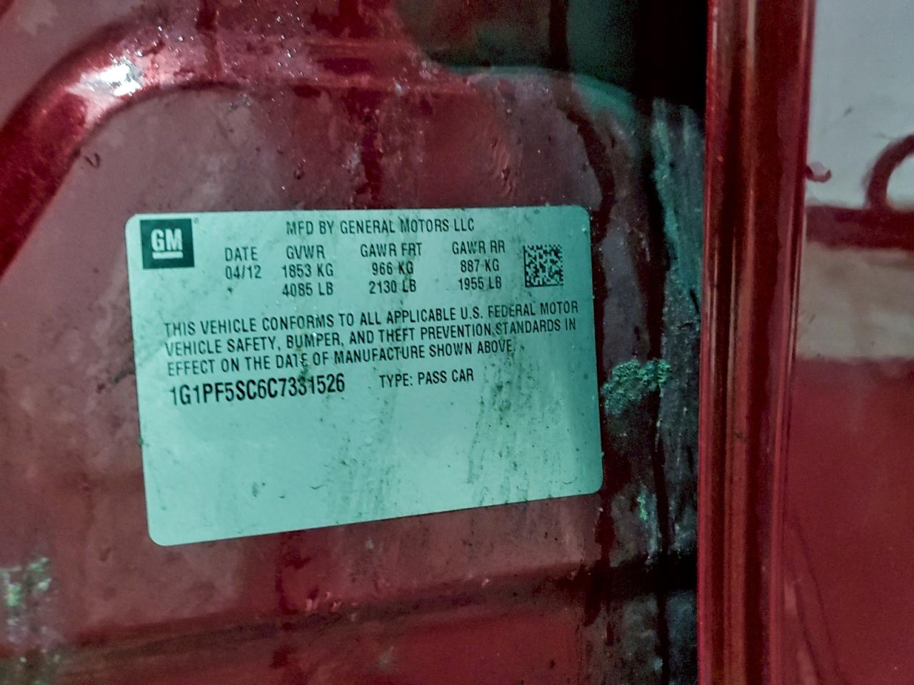 2012 Chevrolet Cruze Lt VIN: 1G1PF5SC6C7331526 Lot: 94288755