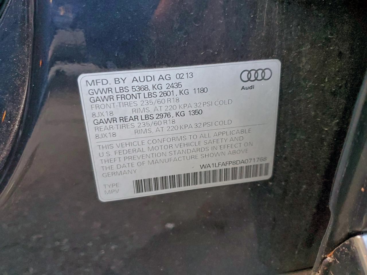 2013 Audi Q5 Premium Plus VIN: WA1LFAFP8DA071768 Lot: 93711135