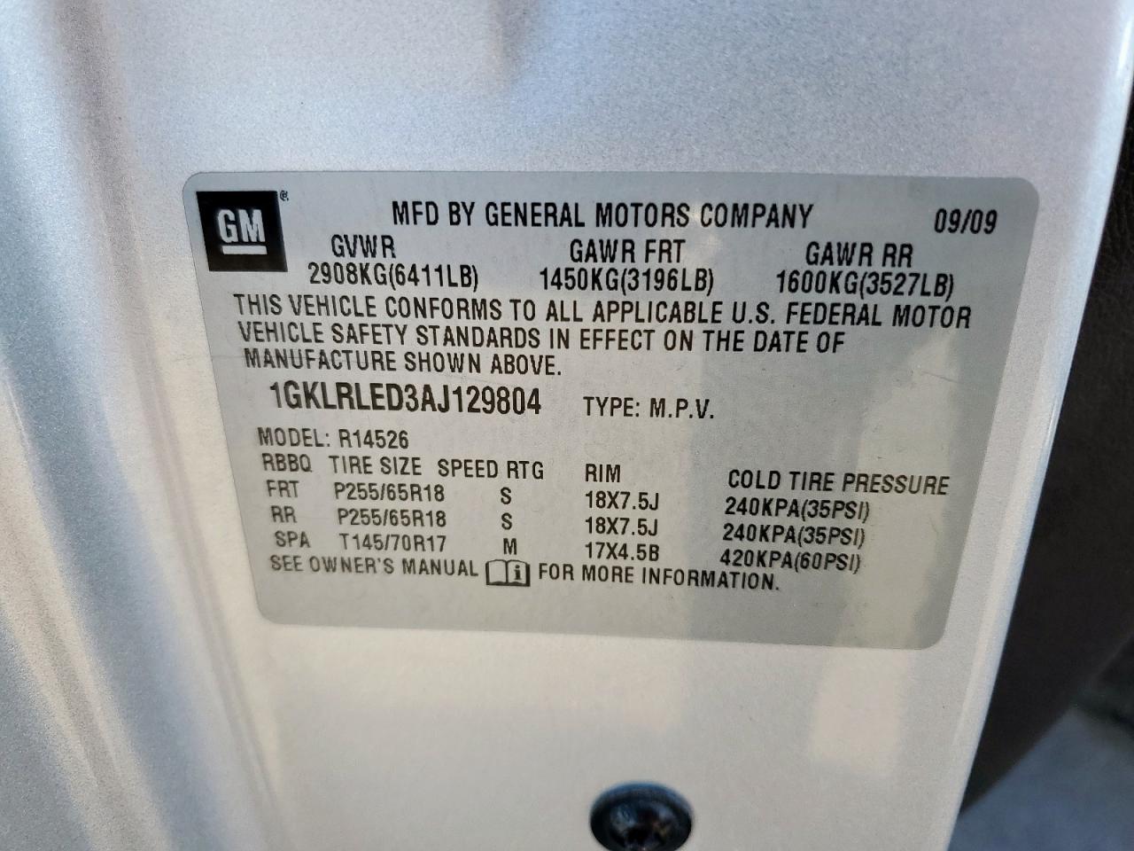 2010 GMC Acadia Sle VIN: 1GKLRLED3AJ129804 Lot: 92498055