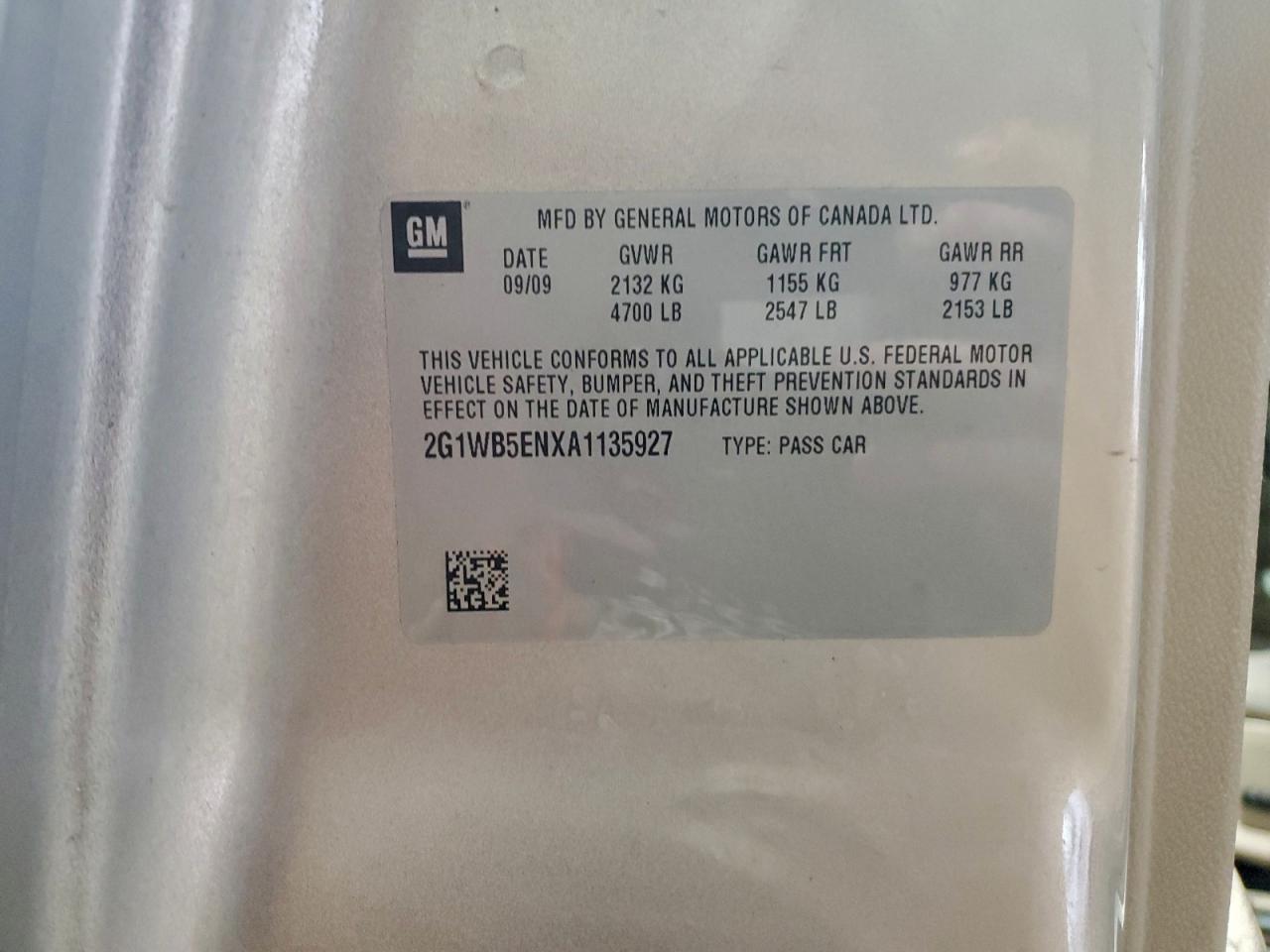 2010 Chevrolet Impala Lt VIN: 2G1WB5ENXA1135927 Lot: 93850325