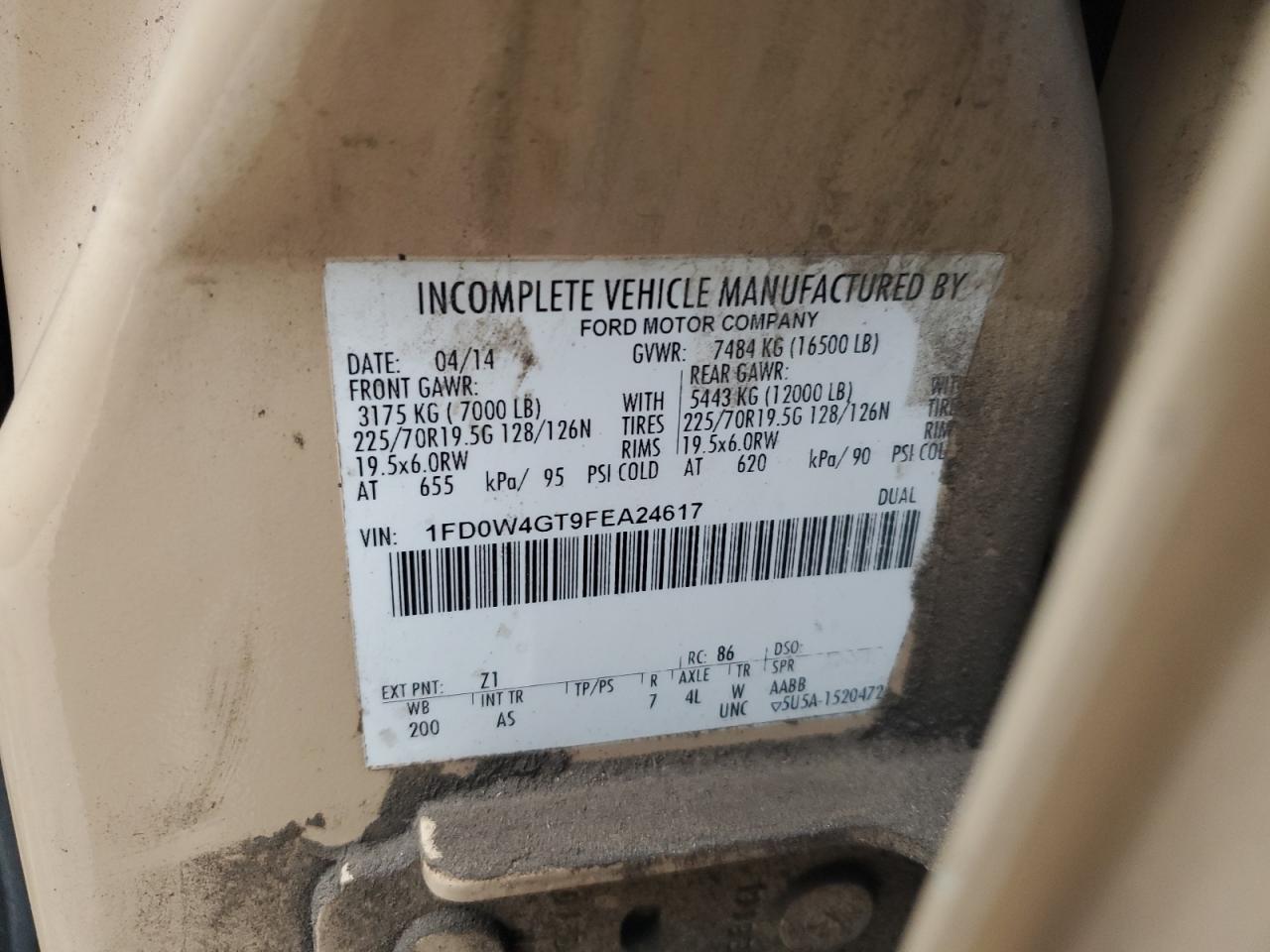 2015 Ford F450 Super Duty VIN: 1FD0W4GT9FEA24617 Lot: 90677145