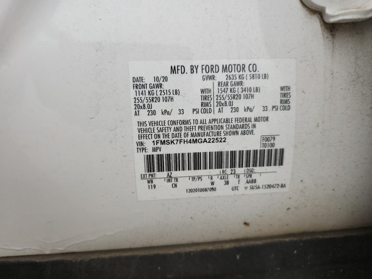 2021 Ford Explorer Limited VIN: 1FMSK7FH4MGA22522 Lot: 93783155