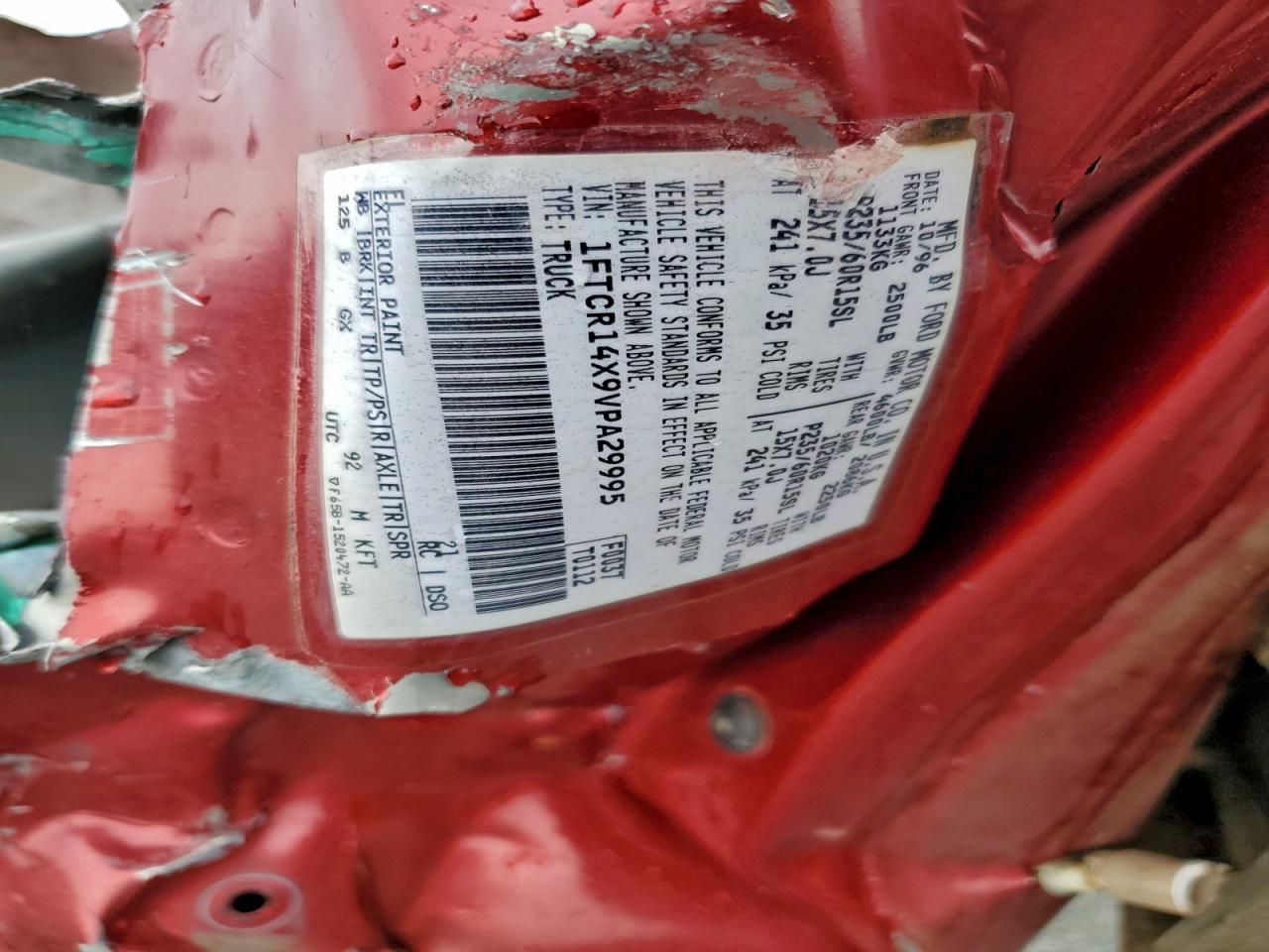 1997 Ford Ranger Super Cab VIN: 1FTCR14X9VPA29995 Lot: 93192295