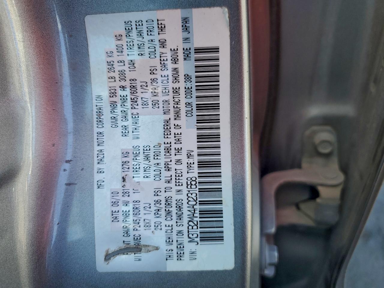 2010 Mazda Cx-9 VIN: JM3TB2MA4A0231658 Lot: 94142405