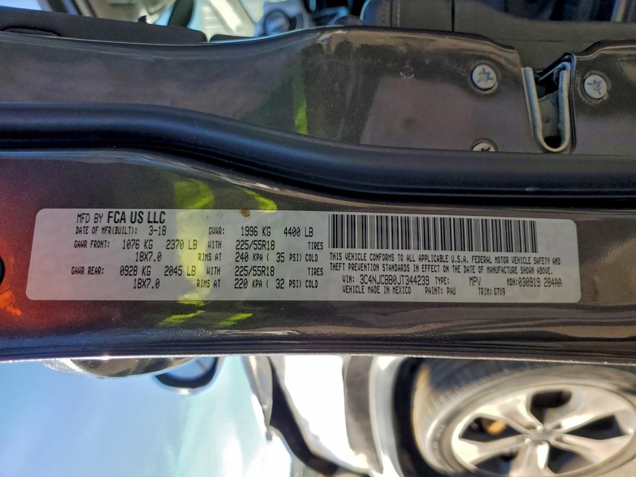 2018 Jeep Compass Latitude VIN: 3C4NJCBB0JT344239 Lot: 93429645