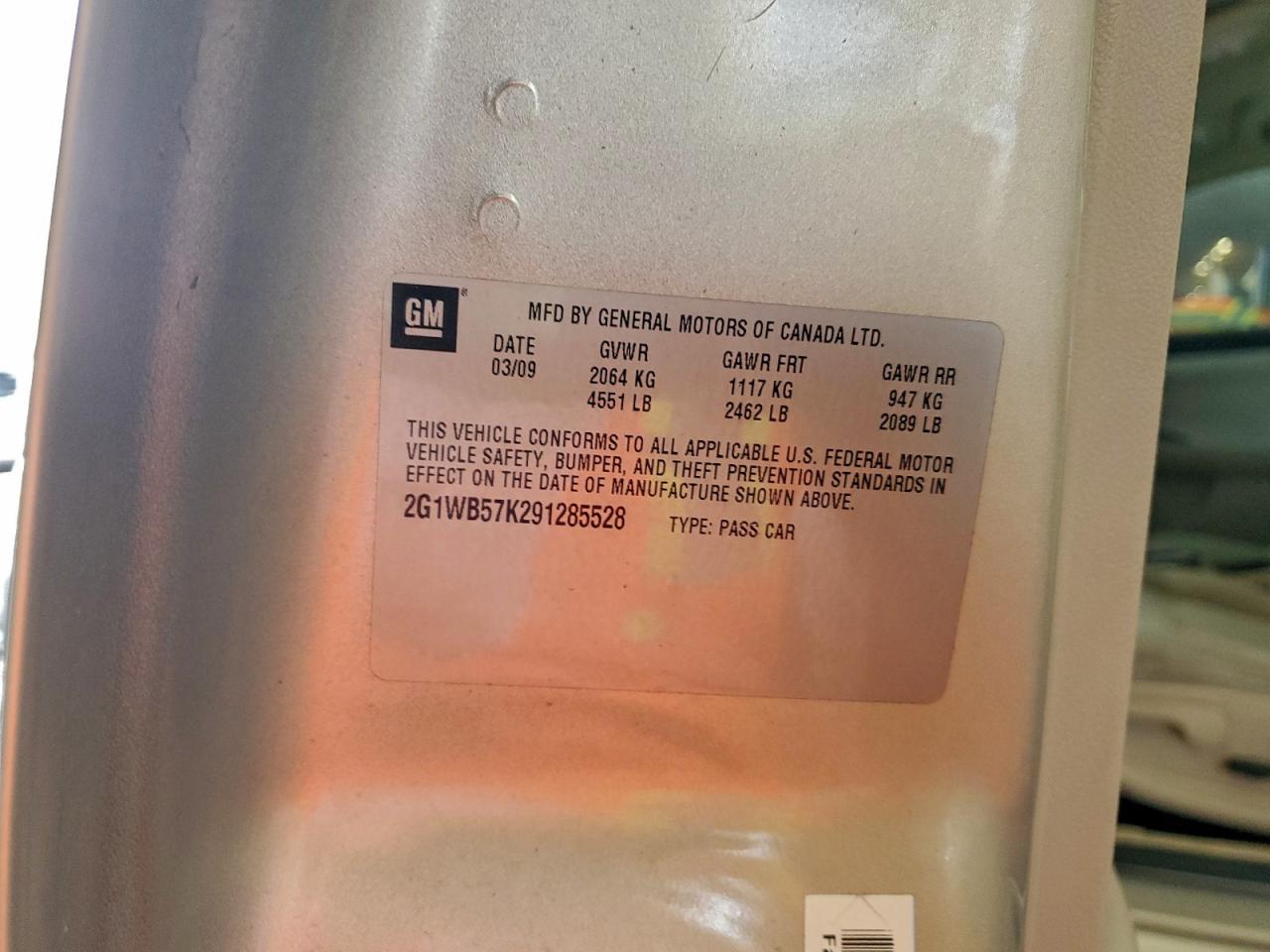 2009 Chevrolet Impala Ls VIN: 2G1WB57K291285528 Lot: 93950185