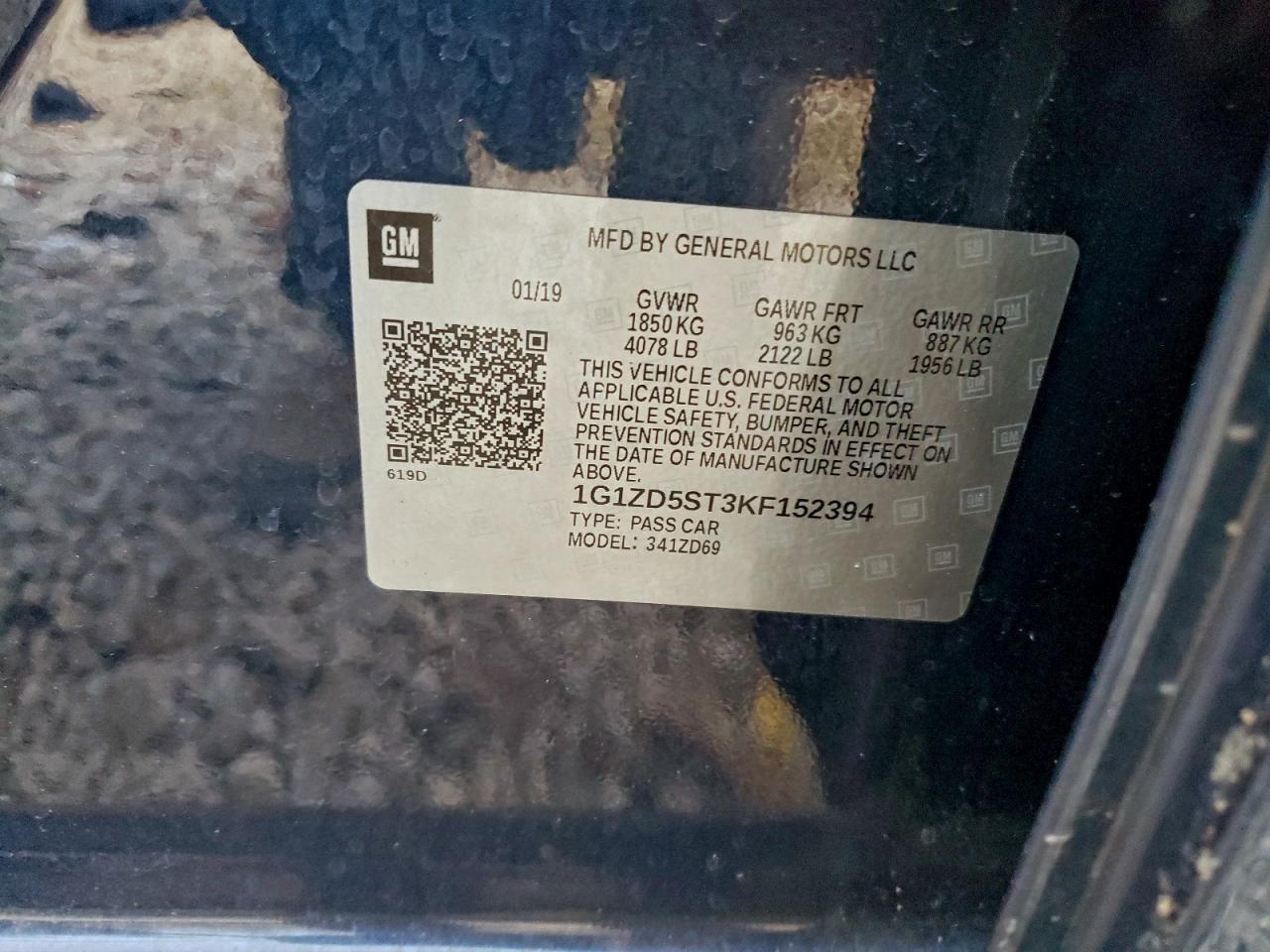 2019 Chevrolet Malibu Lt VIN: 1G1ZD5ST3KF152394 Lot: 93821485