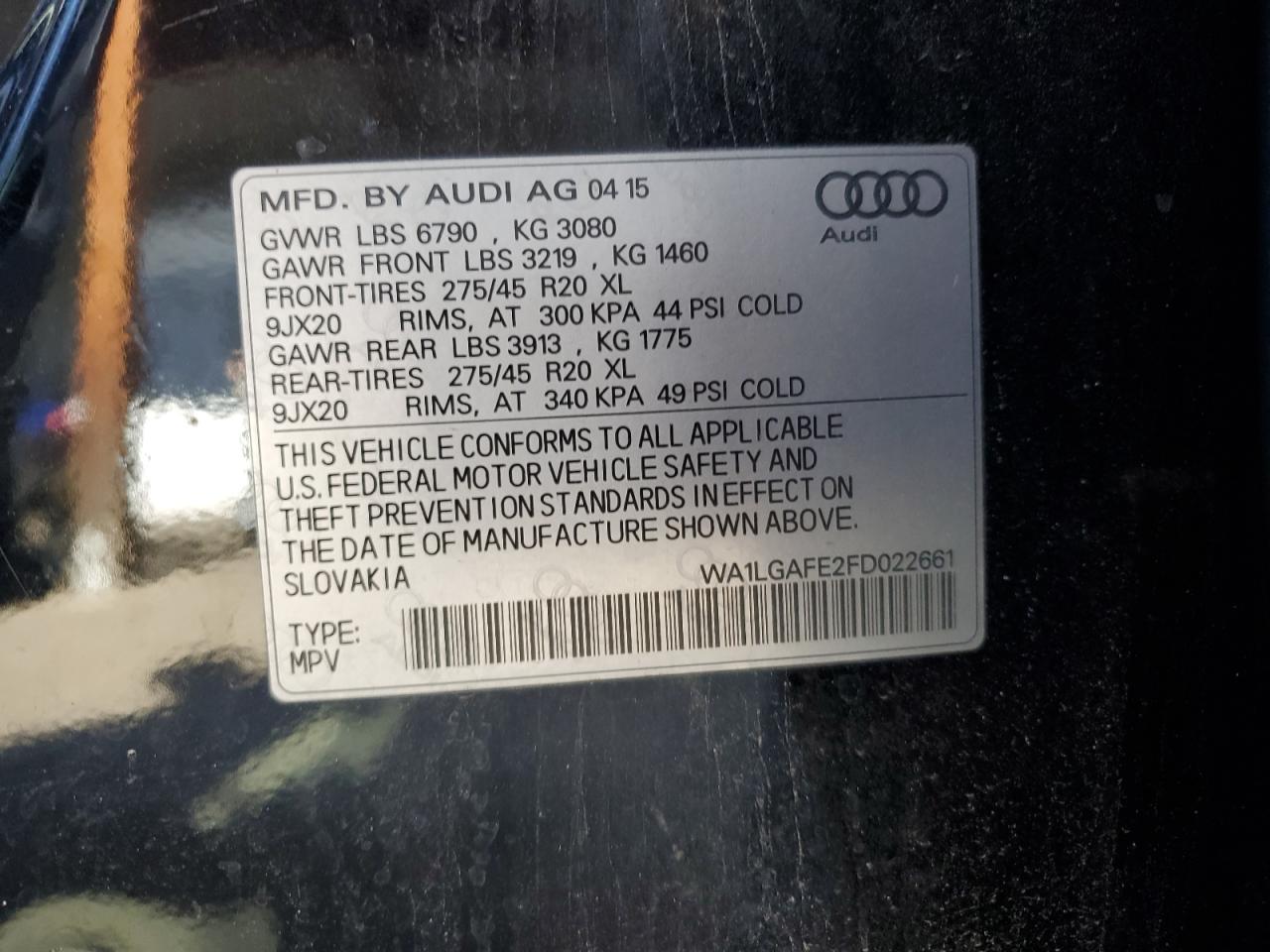 2015 Audi Q7 Premium Plus VIN: WA1LGAFE2FD022661 Lot: 91303165