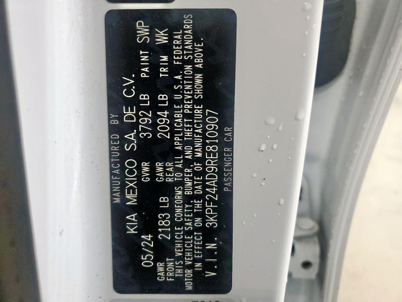 2024 Kia Forte Lx VIN: 3KPF24AD9RE810907 Lot: 93732495