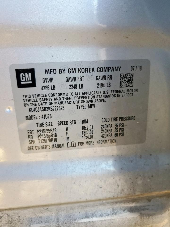 2019 Buick Encore Preferred VIN: KL4CJASB2KB727625 Lot: 91600635