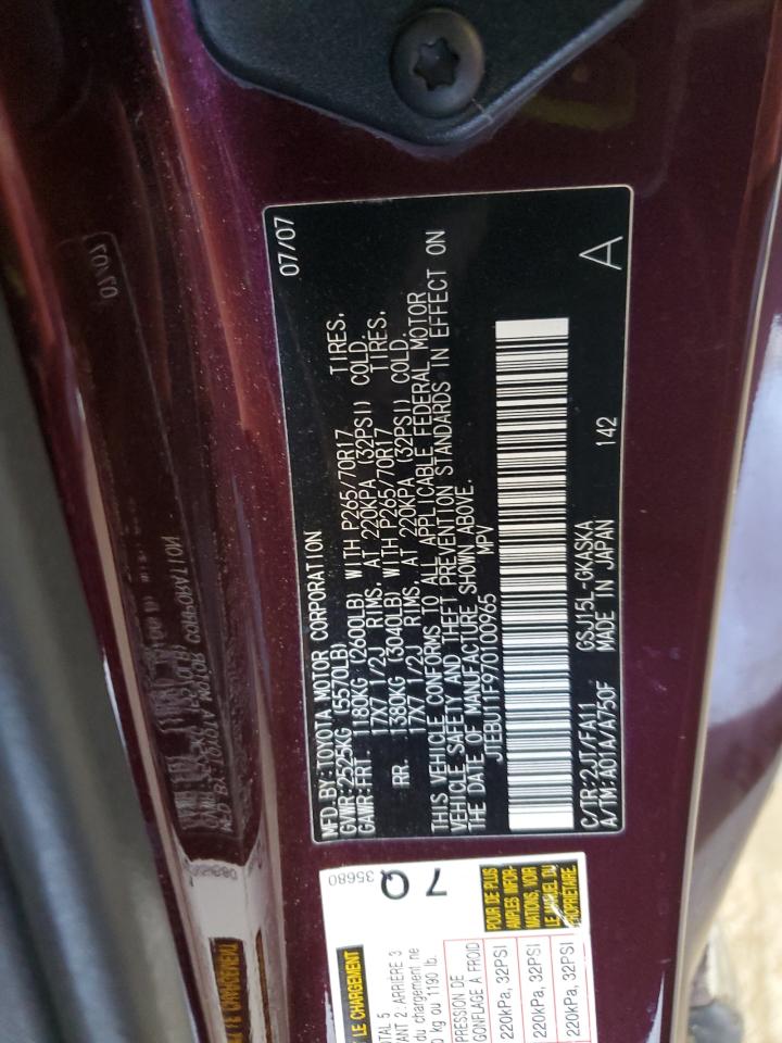 2007 Toyota Fj Cruiser VIN: JTEBU11F970100965 Lot: 90727995