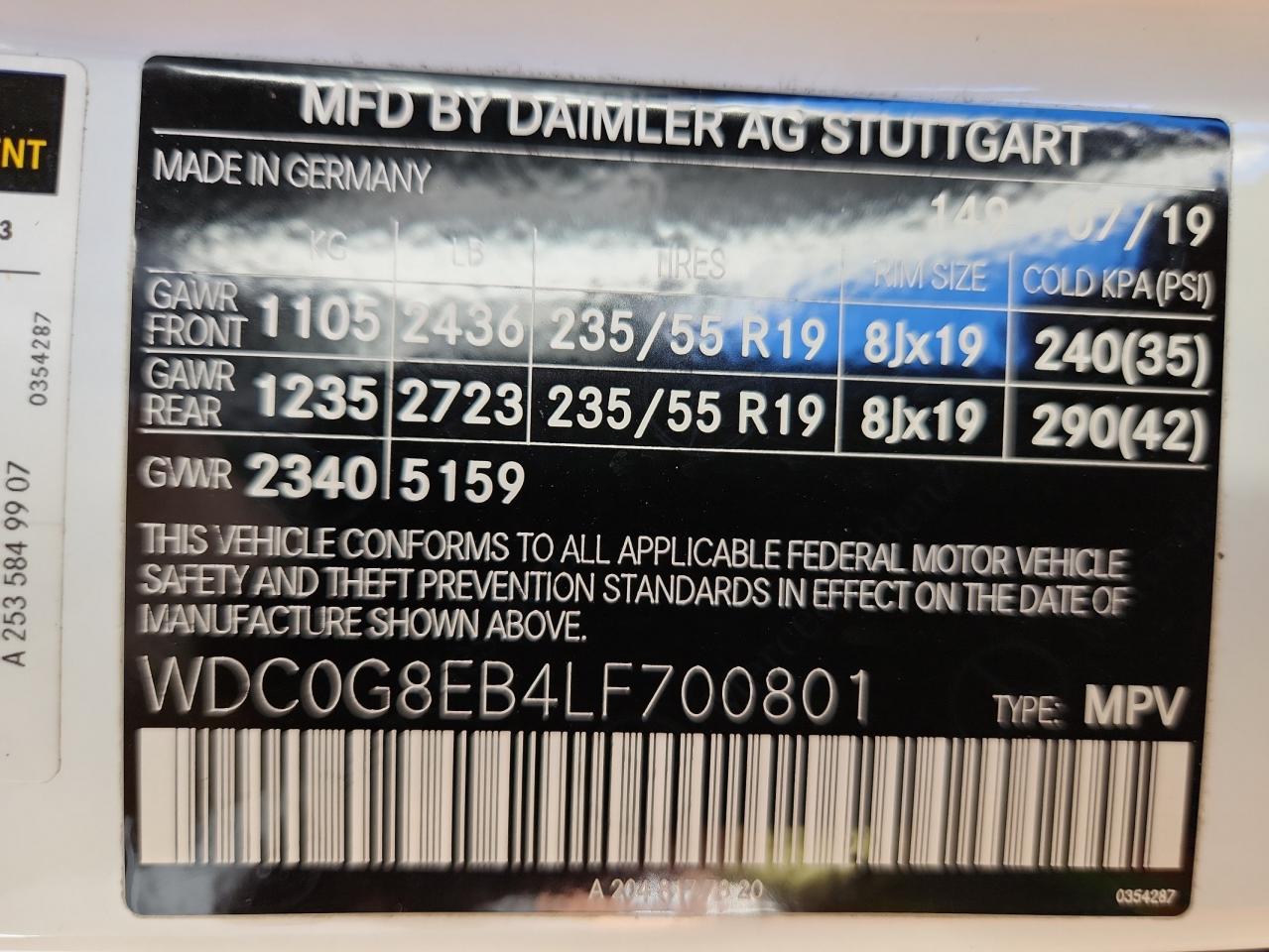 2020 Mercedes-Benz Glc 300 4Matic VIN: WDC0G8EB4LF700801 Lot: 93150275