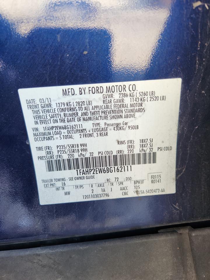 2011 Ford Taurus Sel VIN: 1FAHP2EW6BG162111 Lot: 91894675