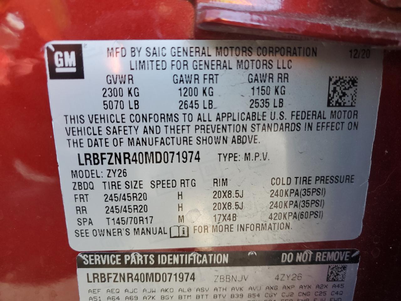 2021 Buick Envision Essence VIN: LRBFZNR40MD071974 Lot: 93522025