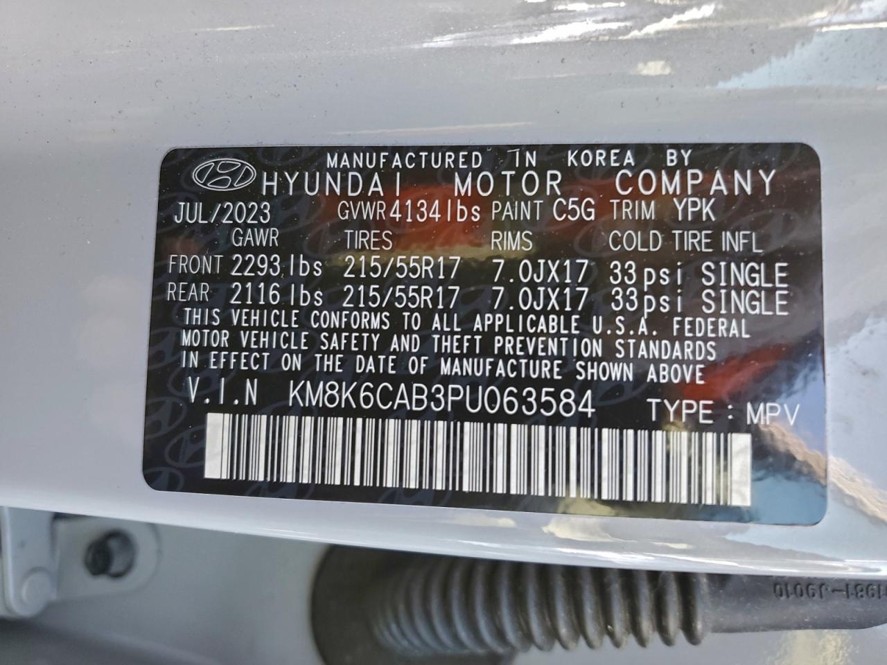 2023 Hyundai Kona Sel VIN: KM8K6CAB3PU063584 Lot: 93070215