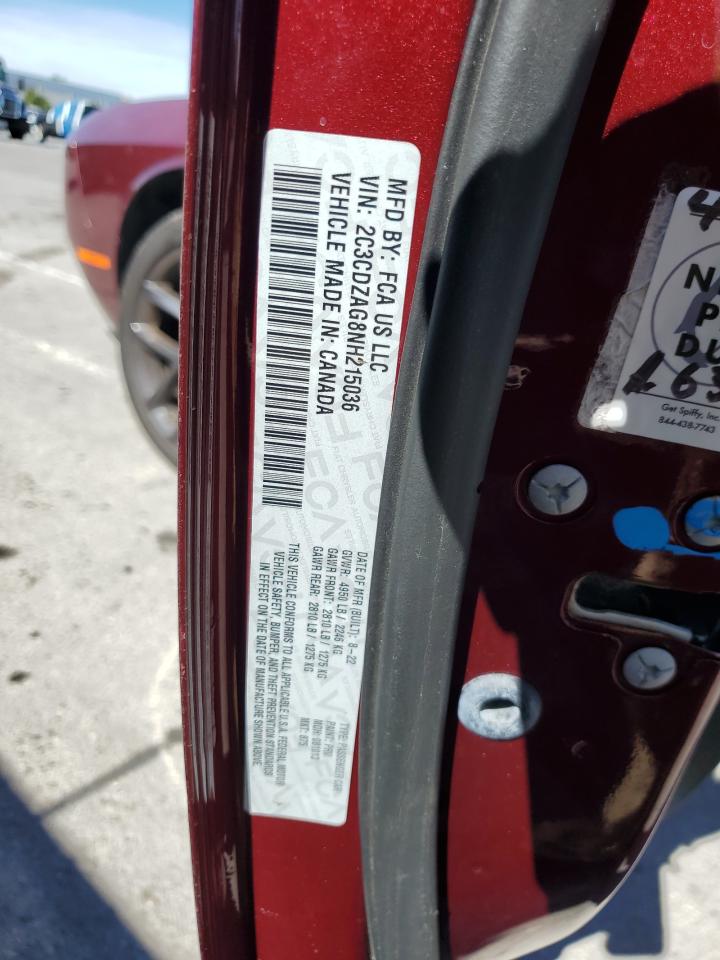 2022 Dodge Challenger Sxt VIN: 2C3CDZAG8NH215036 Lot: 92040355