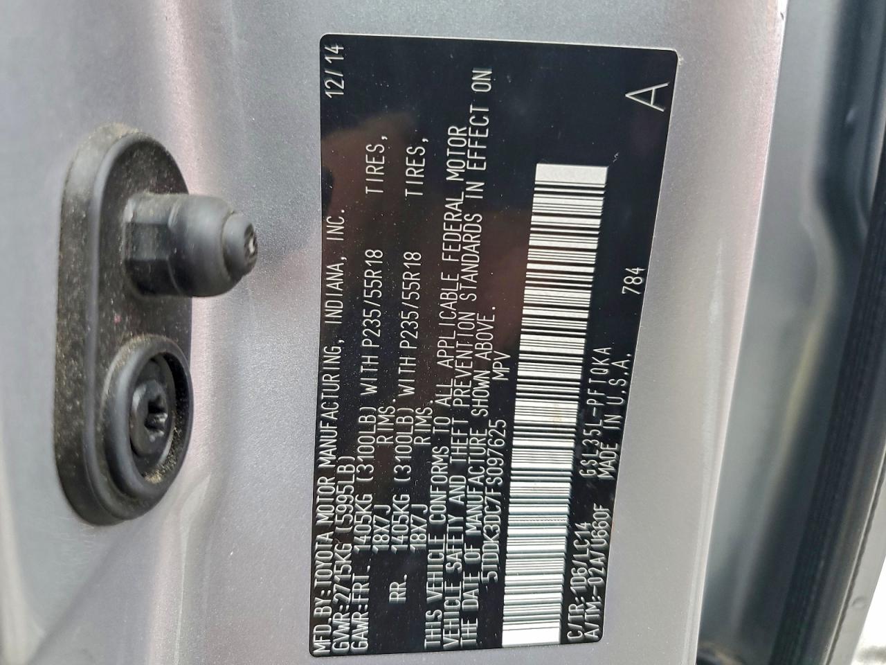 2015 Toyota Sienna Xle VIN: 5TDDK3DC7FS097625 Lot: 93702315