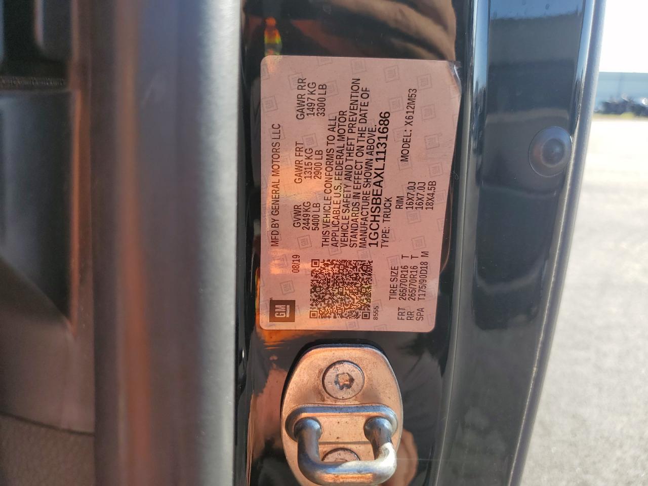 2020 Chevrolet Colorado VIN: 1GCHSBEAXL1131686 Lot: 92342415