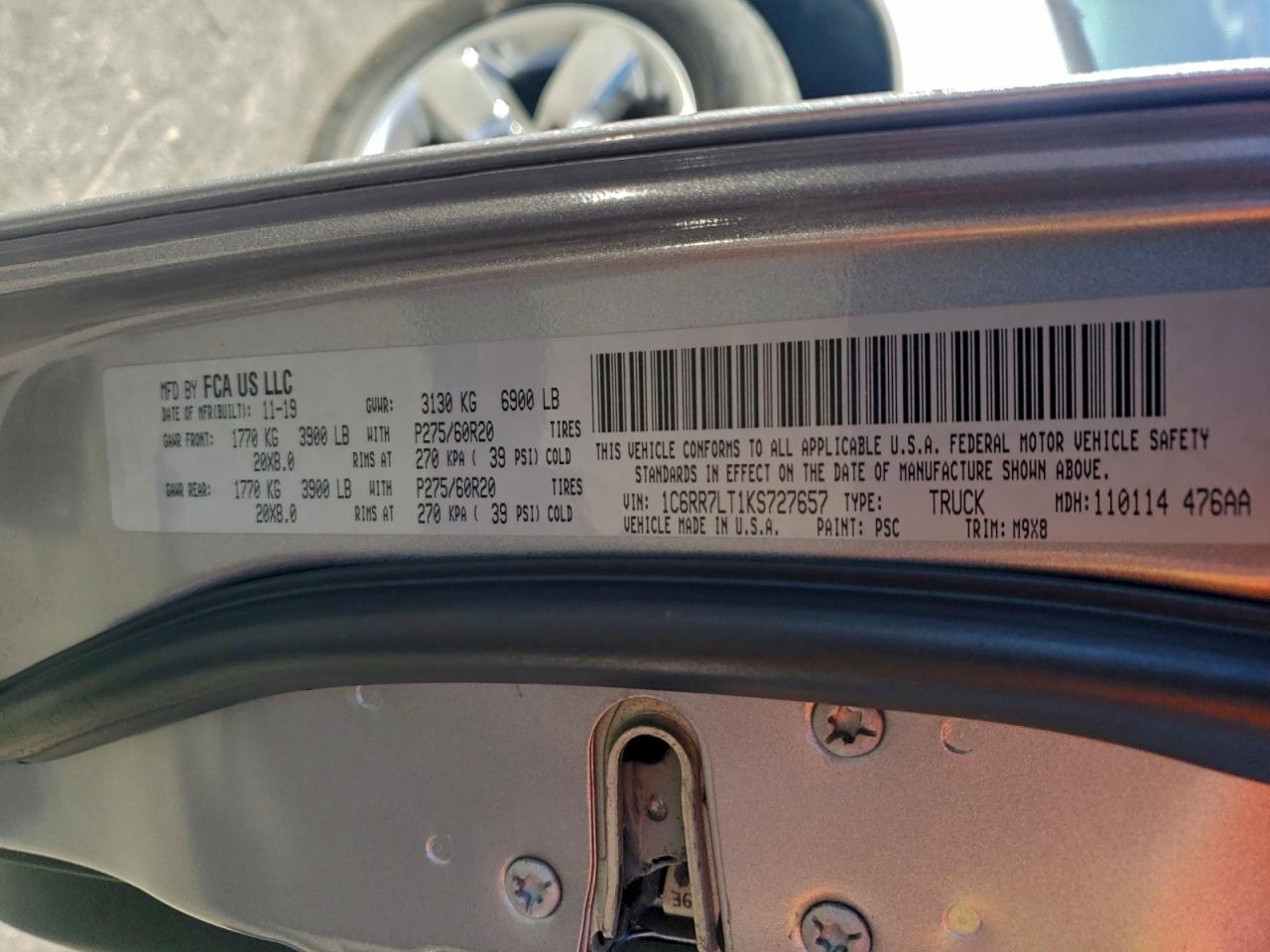 2019 Ram 1500 Classic Slt VIN: 1C6RR7LT1KS727657 Lot: 93592335