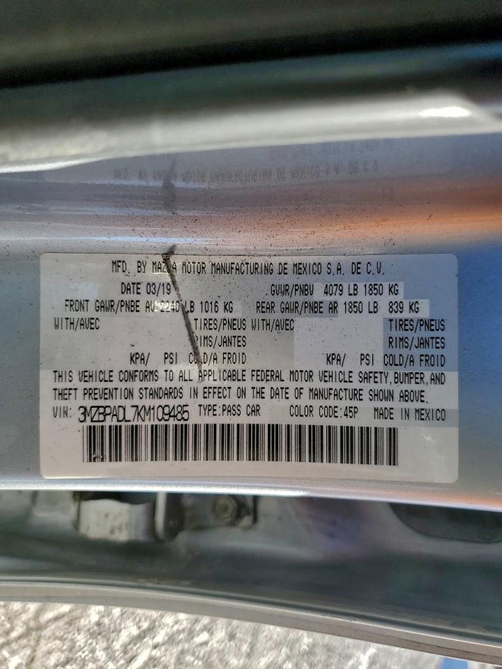 2019 Mazda 3 Preferred VIN: 3MZBPADL7KM109485 Lot: 93966885